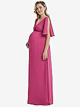 Side View Thumbnail - Tea Rose Flutter Bell Sleeve Empire Maternity Dress