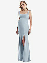Front View Thumbnail - Mist Wide Strap Square Neck Maternity Trumpet Gown
