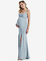Side View Thumbnail - Mist Wide Strap Square Neck Maternity Trumpet Gown