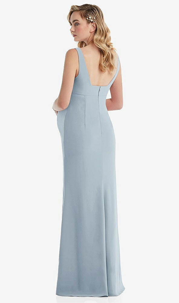 Back View - Mist Wide Strap Square Neck Maternity Trumpet Gown