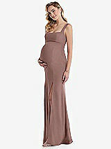 Side View Thumbnail - Sienna Wide Strap Square Neck Maternity Trumpet Gown
