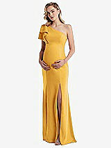 Front View Thumbnail - NYC Yellow One-Shoulder Ruffle Sleeve Maternity Trumpet Gown