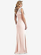 Rear View Thumbnail - Blush One-Shoulder Ruffle Sleeve Maternity Trumpet Gown
