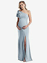 Front View Thumbnail - Mist One-Shoulder Ruffle Sleeve Maternity Trumpet Gown