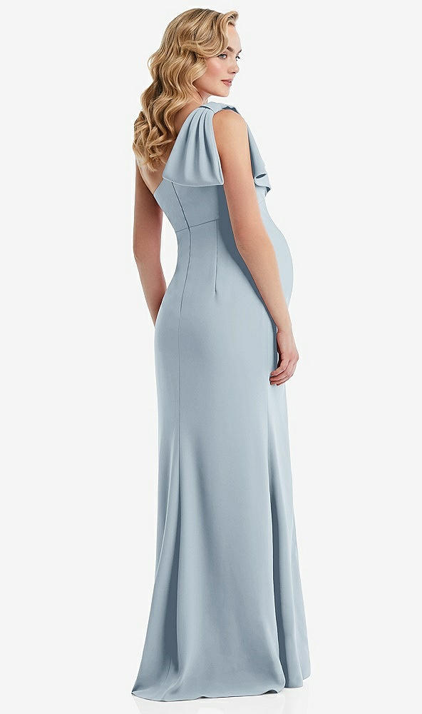 Back View - Mist One-Shoulder Ruffle Sleeve Maternity Trumpet Gown