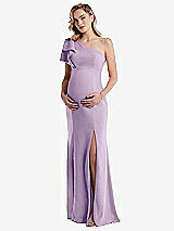 Front View Thumbnail - Pale Purple One-Shoulder Ruffle Sleeve Maternity Trumpet Gown