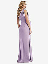 Rear View Thumbnail - Pale Purple One-Shoulder Ruffle Sleeve Maternity Trumpet Gown