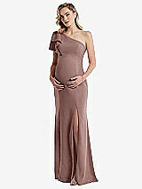 Front View Thumbnail - Sienna One-Shoulder Ruffle Sleeve Maternity Trumpet Gown