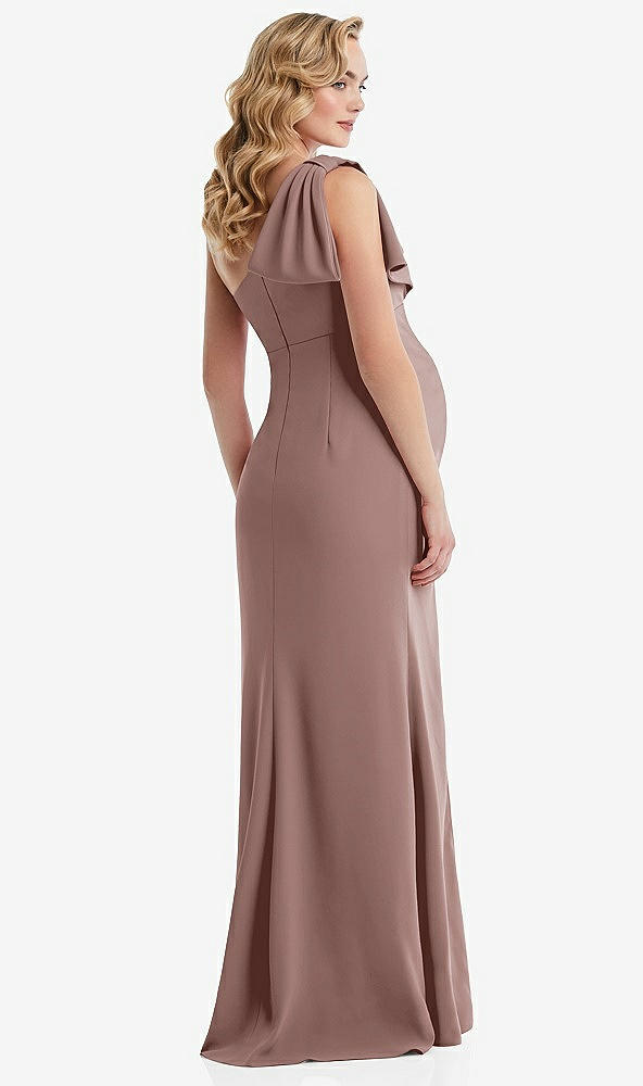 Back View - Sienna One-Shoulder Ruffle Sleeve Maternity Trumpet Gown