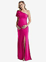 Front View Thumbnail - Think Pink One-Shoulder Ruffle Sleeve Maternity Trumpet Gown