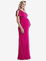 Side View Thumbnail - Think Pink One-Shoulder Ruffle Sleeve Maternity Trumpet Gown