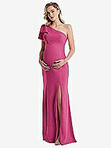 Front View Thumbnail - Tea Rose One-Shoulder Ruffle Sleeve Maternity Trumpet Gown