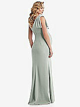Rear View Thumbnail - Willow Green One-Shoulder Ruffle Sleeve Maternity Trumpet Gown