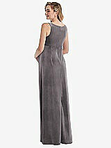 Rear View Thumbnail - Caviar Gray V-Neck Closed-Back Velvet Maternity Dress with Pockets