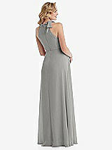 Rear View Thumbnail - Chelsea Gray Scarf Tie High Neck Halter Chiffon Maternity Dress