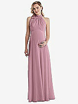 Front View Thumbnail - Dusty Pink Scarf Tie High Neck Halter Chiffon Maternity Dress