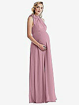 Side View Thumbnail - Dusty Pink Scarf Tie High Neck Halter Chiffon Maternity Dress