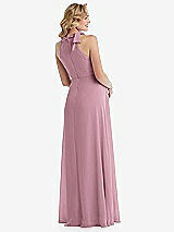 Rear View Thumbnail - Dusty Pink Scarf Tie High Neck Halter Chiffon Maternity Dress