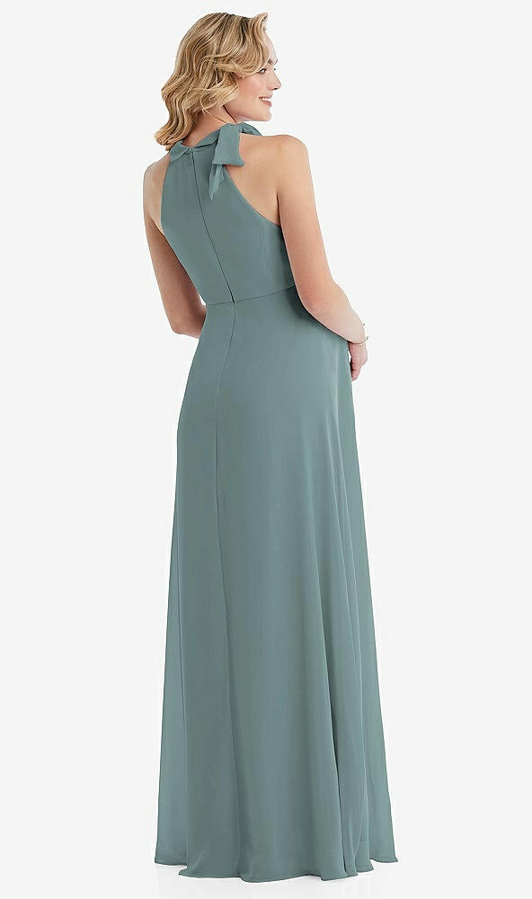 Back View - Icelandic Scarf Tie High Neck Halter Chiffon Maternity Dress