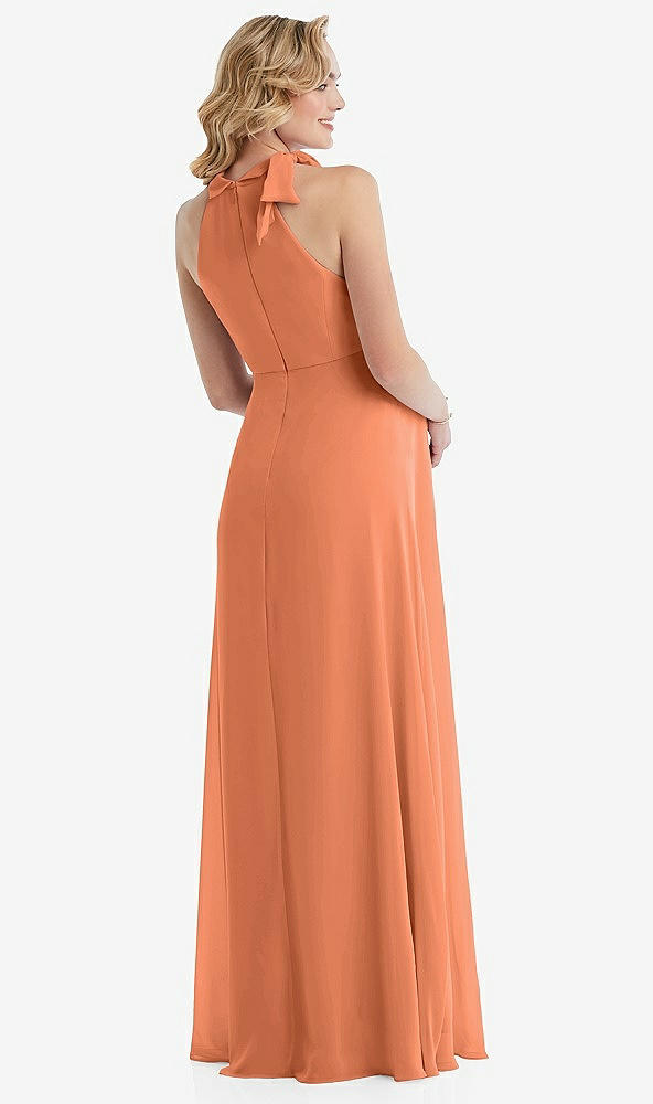 Back View - Sweet Melon Scarf Tie High Neck Halter Chiffon Maternity Dress