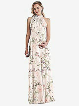 Front View Thumbnail - Blush Garden Scarf Tie High Neck Halter Chiffon Maternity Dress