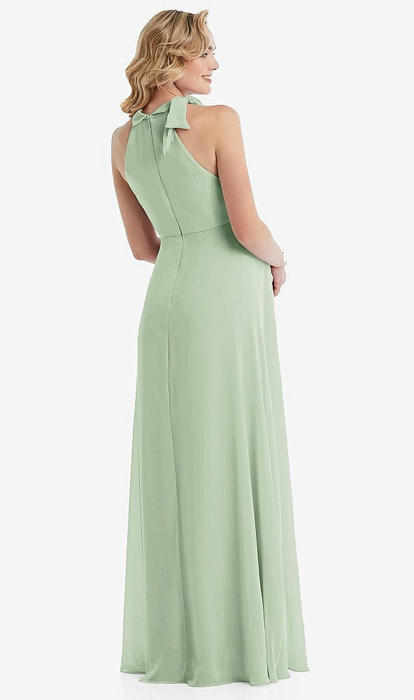 Back View - Celadon Scarf Tie High Neck Halter Chiffon Maternity Dress