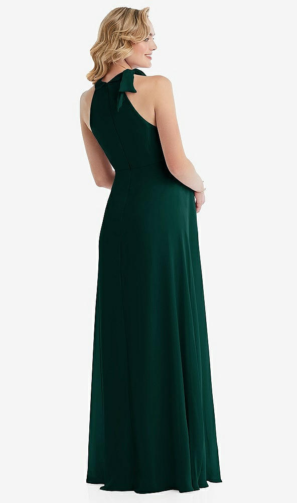 Back View - Evergreen Scarf Tie High Neck Halter Chiffon Maternity Dress