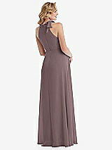 Rear View Thumbnail - French Truffle Scarf Tie High Neck Halter Chiffon Maternity Dress