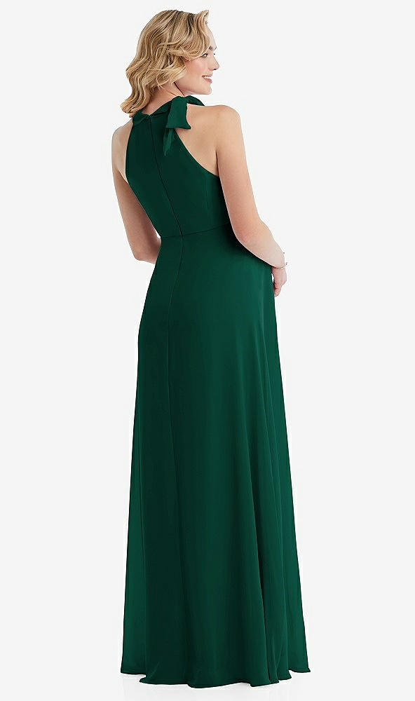 Back View - Hunter Green Scarf Tie High Neck Halter Chiffon Maternity Dress