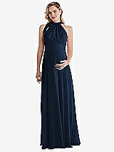 Front View Thumbnail - Midnight Navy Scarf Tie High Neck Halter Chiffon Maternity Dress