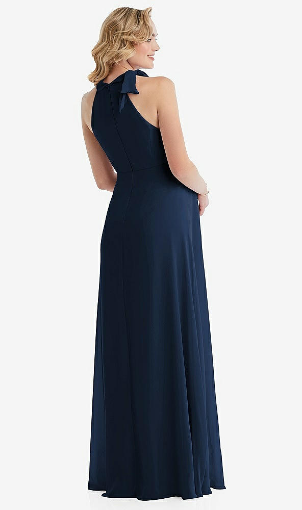 Back View - Midnight Navy Scarf Tie High Neck Halter Chiffon Maternity Dress