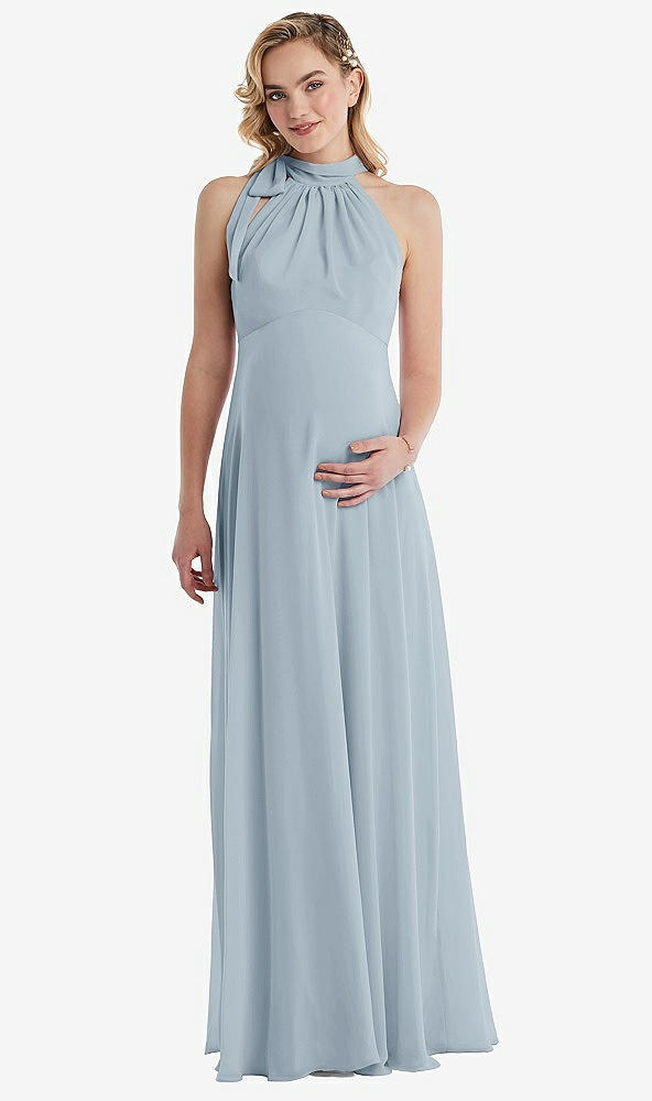 Front View - Mist Scarf Tie High Neck Halter Chiffon Maternity Dress