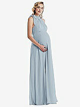 Side View Thumbnail - Mist Scarf Tie High Neck Halter Chiffon Maternity Dress