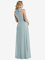 Rear View Thumbnail - Morning Sky Scarf Tie High Neck Halter Chiffon Maternity Dress