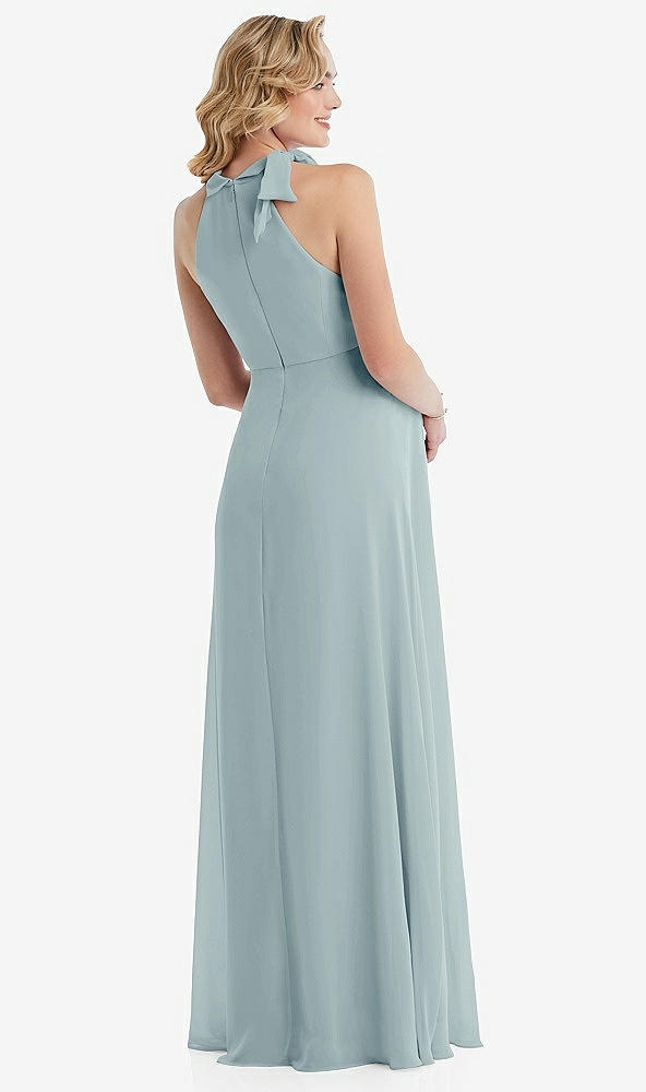 Back View - Morning Sky Scarf Tie High Neck Halter Chiffon Maternity Dress