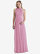 Front View Thumbnail - Powder Pink Scarf Tie High Neck Halter Chiffon Maternity Dress