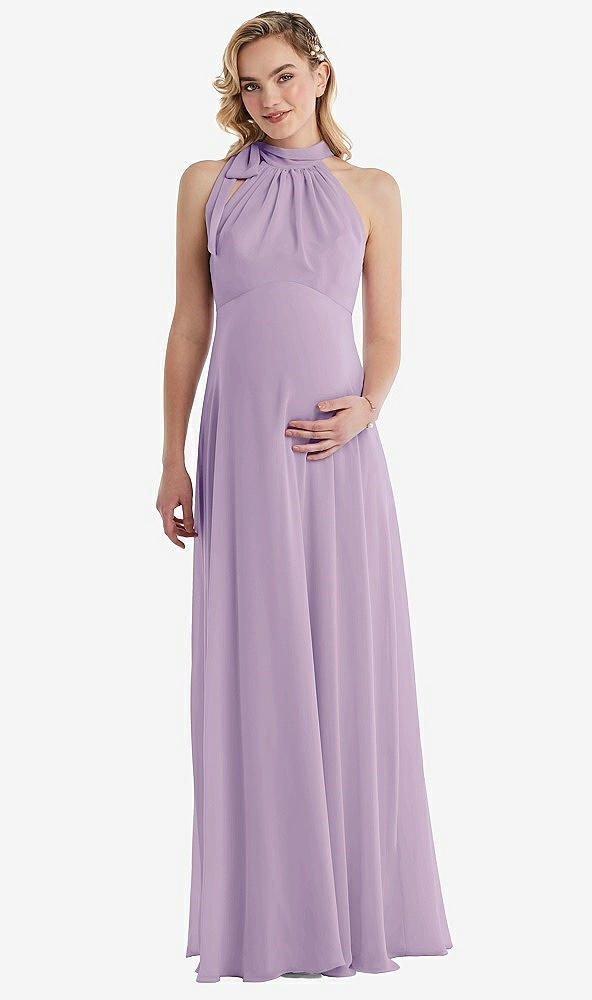 Front View - Pale Purple Scarf Tie High Neck Halter Chiffon Maternity Dress