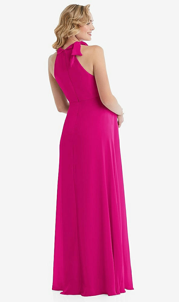Back View - Think Pink Scarf Tie High Neck Halter Chiffon Maternity Dress