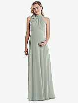 Front View Thumbnail - Willow Green Scarf Tie High Neck Halter Chiffon Maternity Dress