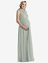 Side View Thumbnail - Willow Green Scarf Tie High Neck Halter Chiffon Maternity Dress