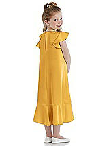 Rear View Thumbnail - NYC Yellow Flutter Sleeve Ruffle-Hem Satin Flower Girl Dress