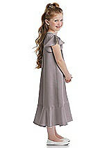 Side View Thumbnail - Cashmere Gray Flutter Sleeve Ruffle-Hem Satin Flower Girl Dress