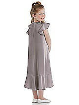 Rear View Thumbnail - Cashmere Gray Flutter Sleeve Ruffle-Hem Satin Flower Girl Dress