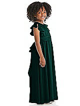 Side View Thumbnail - Evergreen Ruffle Flutter Sleeve Whisper Satin Flower Girl Dress