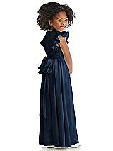 Rear View Thumbnail - Midnight Navy Ruffle Flutter Sleeve Whisper Satin Flower Girl Dress