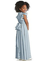 Rear View Thumbnail - Mist Ruffle Flutter Sleeve Whisper Satin Flower Girl Dress