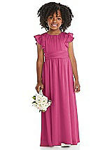 Front View Thumbnail - Tea Rose Ruffle Flutter Sleeve Whisper Satin Flower Girl Dress