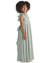 Side View Thumbnail - Willow Green Ruffle Flutter Sleeve Whisper Satin Flower Girl Dress