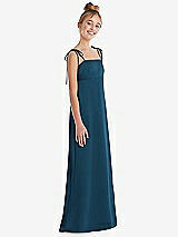 Side View Thumbnail - Atlantic Blue Tie Shoulder Empire Waist Junior Bridesmaid Dress