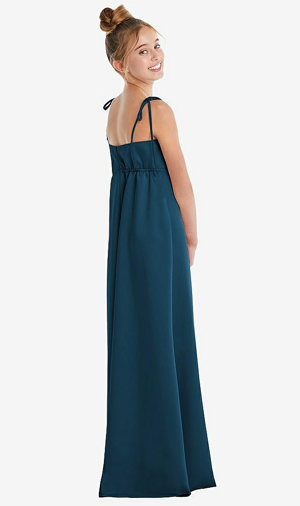 Back View - Atlantic Blue Tie Shoulder Empire Waist Junior Bridesmaid Dress